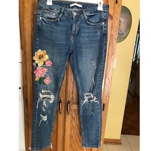 Zara floral ripped  jeans